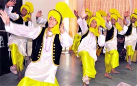 Students of GMSSS perform bhangra during the annual meeting of senior citizens in Chandigarh on Wednesday