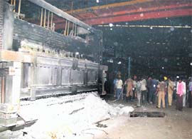 Fire men douse fire in the Sterlite factory in Haridwar on Wednesday