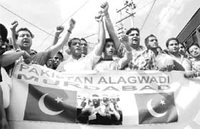 Activists of the District Youth Congress stage a protest against Pakistan over the ongoing violence in Jammu and Kashmir, in Jalandhar