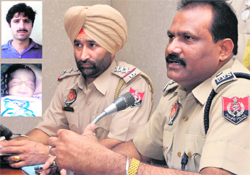 ADCP Sushil Kumar (right) briefs media about the arrest of alleged infant trader Rinkle (inset). A one-day old baby boy can also be seen (inset). 