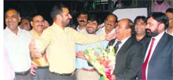 The Pakistan lawyers team being welcomed in Chandigarh on Thursday. 
