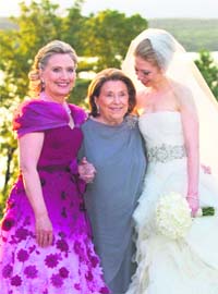 Chelsea Clinton (R) is joined by her grandmother, Dorothy Rodham (C) and her mother, Hillary Rodham Clinton, on Chelseas wedding day in Rhinebeck, NY, on Saturday
