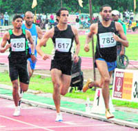 Pankaj Dimri (785) competes in the 800m race in Patiala on Saturday. 