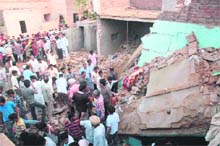 A view of the house where a blast occurred in Bathinda on Saturday.