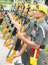 Jawans at the guard of honour ceremony to pay homage to the late Major Sandeep Shankla at Panchkula on Sunday.