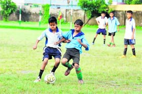 A match in the 26th Carvery Memorial Sub-Junior Football Tournament being played in Dehradun