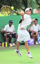 A player in action during the AITA Talent Series at the CLTA, Sector 10, Chandigarh, on Tuesday. 