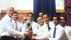 Members of Chandragupta section with the trophy after winning the Hindi debate at RIMC, Dehradun