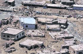 An aerial view of devastated Choglumsar village in Leh