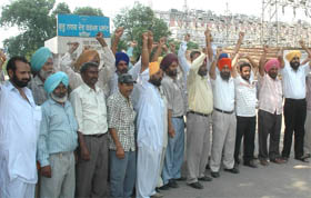Thermal staff staging demonstration during the strike in Bathinda on Wednesday.