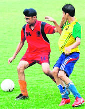 A football match in progress at St Xaviers Senior Secondary School, Sector 44, Chandigarh, on Wednesday
