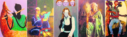 Paintings displayed at Gallery Artmosphere in Ludhiana.