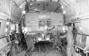 Recovery vehicles being loaded into an IL-76 for transportation to Leh at Air Force Station in Chandigarh on Wednesday.