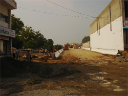 The work on one of the approaches to the railway overbridge in Ferozepur in progress