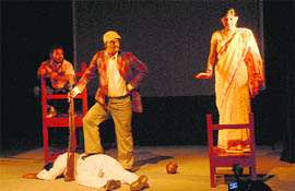 Artistes stage the play ‘Station’ at Punjab Kala Bhawan in Chandigarh on Thursday.