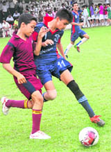 A football match in progress in Chandigarh on Thursday.