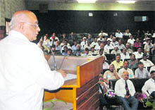 Dr R Chidambaram, Principal Scientific Adviser to the Government of India, addresses a meeting in Dehradun on Thursday. 