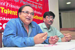 Rakesh Bedi, famous film actor, at a press conference in Dehradun on Thursday.