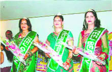 Geeta Goyal, winner of Miss Teej beauty contest along with first runner-up Gauri Garg and second runner-up Kanchan Joshi at Kankhal in Haridwar on Thursday. 