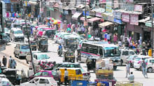 A traffic jam following the lifting of the curfew in Srinagar on Thursday. 