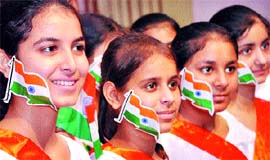 Students of St Soldier Divine Public School present a cultural progamme Azadi. 