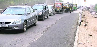 Patchwork on Gill Flyover, which became functional in Ludhiana about two months ago.