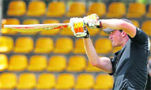 New Zealands Kyle Mills bats during a training session on Thursday. 