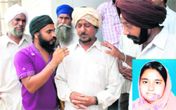 Family members of deceased Kamlesh Kaur (inset) in Civil Hospital, Rajpura, on Friday.