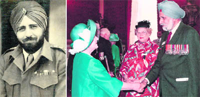 Major Parkash Singh as Captain in 16 Sikh; Major Parkash Singh at a reception held by the Queen Mother at St. James Palace, UK, in honour of Victoria and George Cross winners