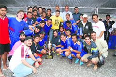 Manorites with the winners trophy at 39th Jackie Memorial Football Tournament in Mussoorie 