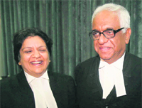 Newly appointed judge Ritu Bahri with Chief Justice of the Punjab and Haryana High Court Mukul Mudgal.