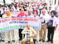 Members of the Chandigarh Senior Citizens Association protest 