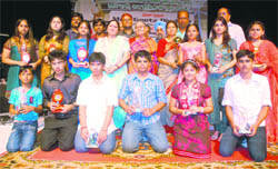 Winners of the Rafi finals and Rafi awards- 2010 with their trophies at Tagore Theatre, Chandigarh, on Tuesday.