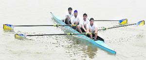 The team of SGGS College rows back after winning the PU Inter-College Rowing Championship at Sukhna Lake in Chandigarh on Wednesday.