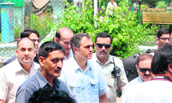 Chief Minister Omar Abdullah inspects the preservation work of the Mubarak Mandi Heritage Complex in Jammu