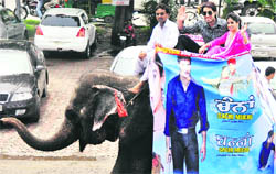 Singer and actress Miss Pooja and actor Goldy in Ludhiana on Wednesday to promote their forthcoming film. 