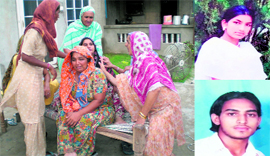 Village women console the mother of the girl (inset), who was shot dead by her father along with her paramour (below right), in Chand Purana village in Moga district on Thursday.