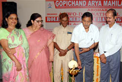 Dignitaries lighting the lamp to inaugurate the two-day national media seminar at Abohar