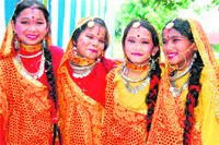 Students of Maharishi Vidya Mandir pose in Garhwali costumes in Haridwar