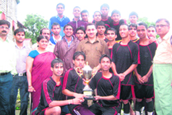 Players of Oak Grove School with the Inter-School Soccer trophy in Mussoorie