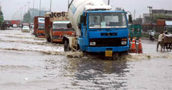 A view of the traffic jam near Hero Honda Chowk in Gurgaon after a spell of heavy rain 