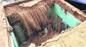 The roof of a house that collapsed in Mauli Jagran village