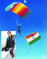 Thirty-eight-year-old BASE jumper Archana Sardana from Chandigarh during a free fall from the Perris Valley in California, USA, recently