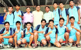 boys of the KV, Barbasa, after winning the Kendriya Vidyalaya Sports Meet-2010 in Dehradun on Sunday.