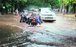 Deluge: A road which was flooded due to heavy rain in Mohali