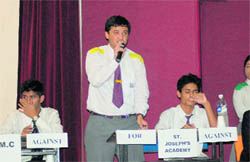 Participants at an inter-school debate competition held at St Josephs School in Dehradun on Monday. 