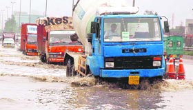 A view of traffic jam near Hero Honda Chowk in Gurgaon after a downpour.