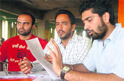 PUSU members during a press conference at the student centre in Panjab University on Tuesday. 