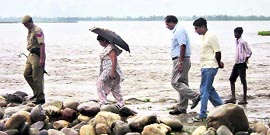 District officials of Karnal at the banks of the Yamuna in Indri on Tuesday.