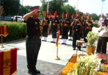 Lt. Gen. SS Kumar saluting in front of Burki Memorial in Ferozepur cantonment on Wednesday. 